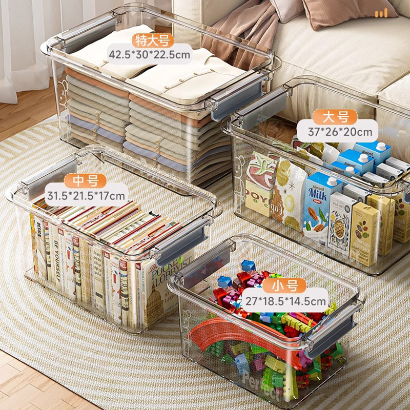 Transparent Storage Box Portable Household Thickened Clothes Toy Snack Book Large Capacity Organiser Plastic Storage Basket