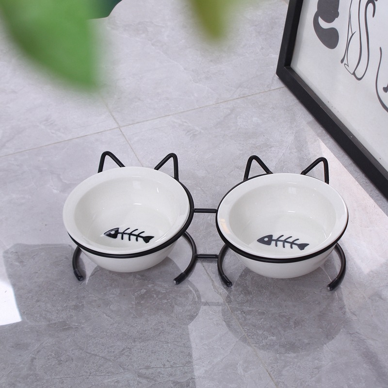 더블 그릇 고양이 귀 + 세라믹 그릇