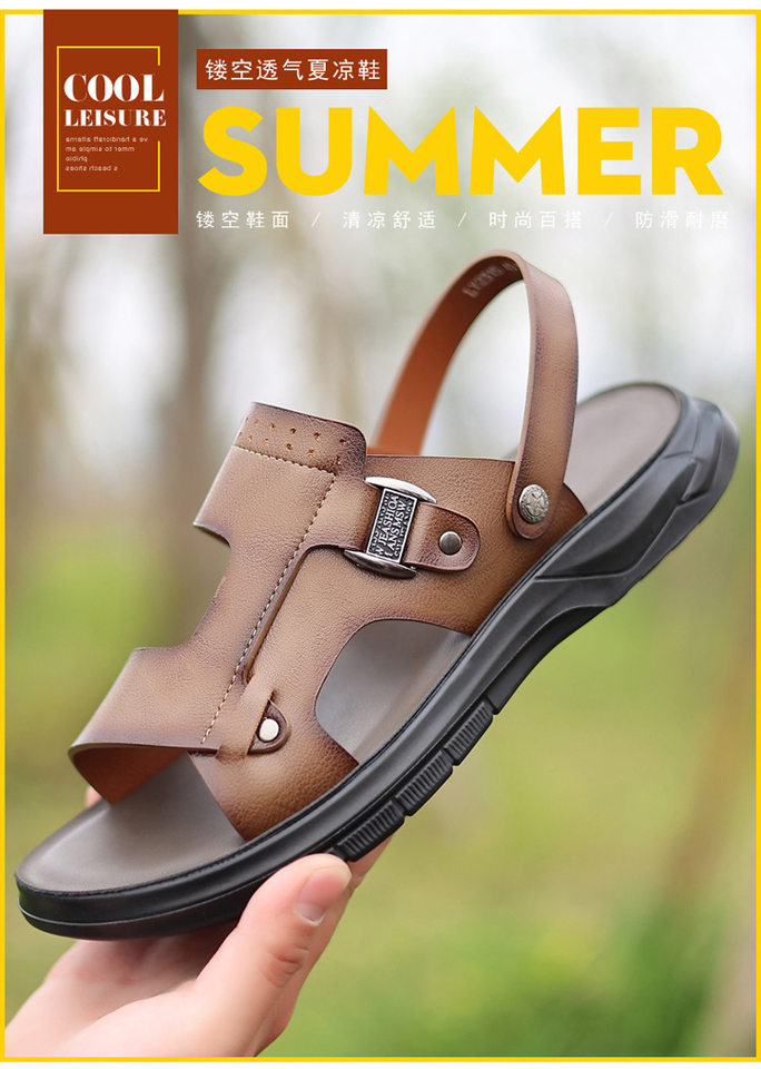 Dép sandal nam đế dày gót thấp 1–3 cm, mũi tròn hở ngón, thoáng khí, đi biển và đi chơi hằng ngày — Màu kaki, Màu nâu, màu xám chi tiết 6