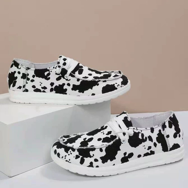 2023 летняя новая женская обувь больших размеров для внешней торговли, джинсовая обувь с квадратным носком и леопардовым принтом, Коровья, многоцветная Однослойная обувь для женщин