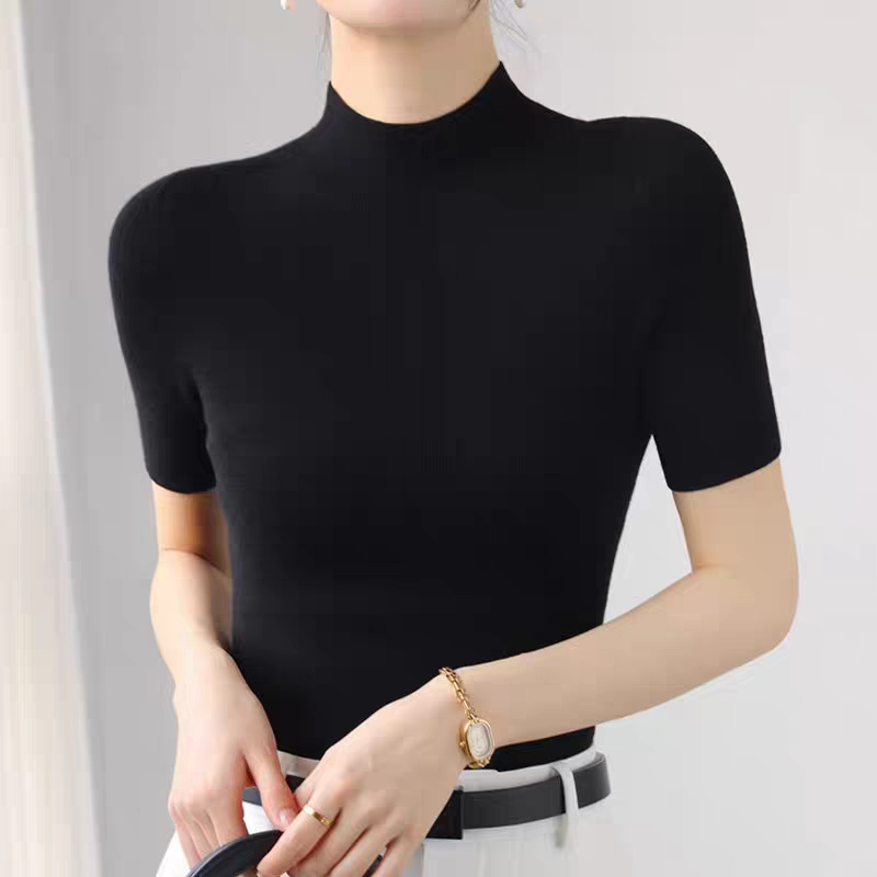 100% Merino Wool Yangtze Yarn Half-Turtleneck Slim Fit Knitted Base Shirt for Women 120S Mid-Sleeve Versatile Top for Autumn