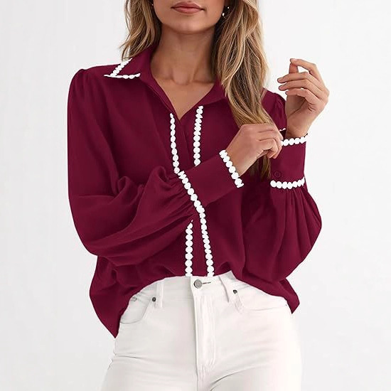 2025 Amazon Cross-European and American Fashion V-Neck Loose Autum Top Collared Formal Casual Long-Sleeved Shirt 2025 Amazon Cross-European and American Fashion V-Neck Loose Autum Top Collared Formal Casual Long-Sleeved Shirt