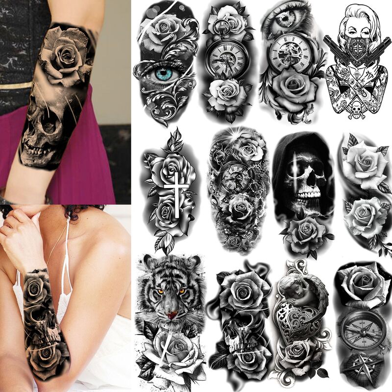 New Rose Flower European and American Cross-Border Tattoo Stickers for Arms and Legs Temporary Tattoo Stickers Amazon Tattoo New Rose Flower European and American Cross-Border Tattoo Stickers for Arms and Legs Temporary Tattoo Stickers Amazon Tattoo