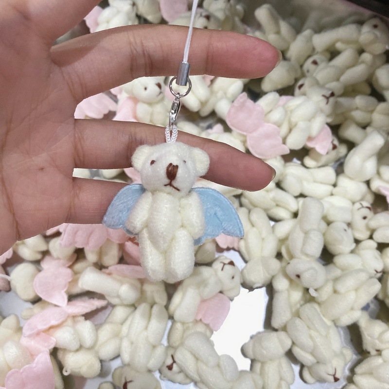 ぼんやりしている天使の熊の携帯チェーンの人形のぬいぐるみのペンダントはかわいいキーホルダーins関節熊を掛けます。|undefined