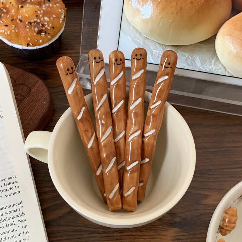 Ins Wind French Bar Stirring Bar ~ Creative Cute Bread Shape High Color Value Ceramic Coffee Fruit and Vegetable Beverage Stirring Bar