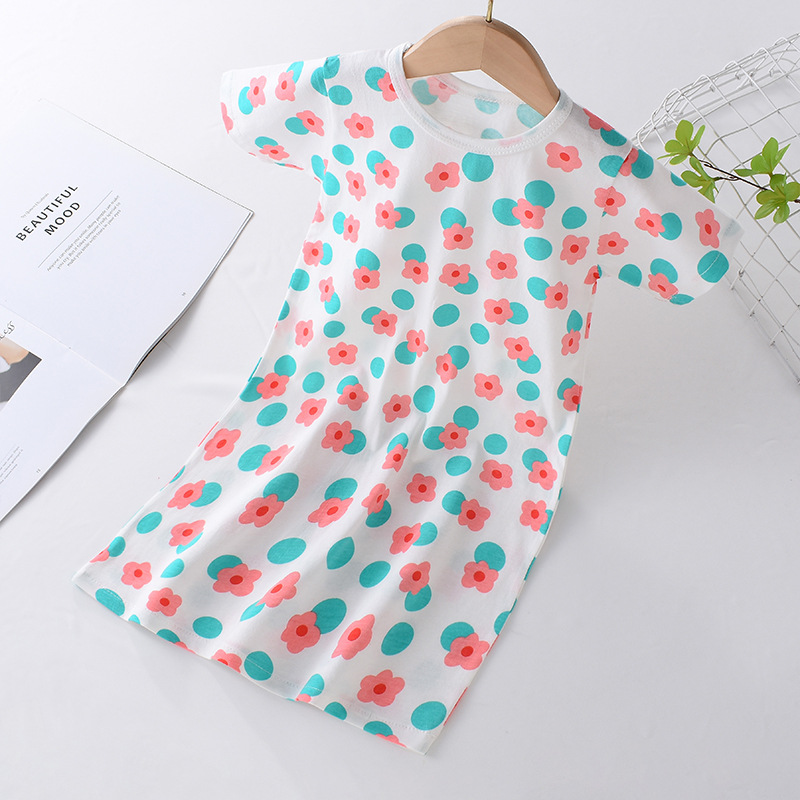 Camisón de los niños de verano de algodón delgado de manga corta pijamas de los bebés de los niños ropa de casa de media manga camiseta vestido de princesa