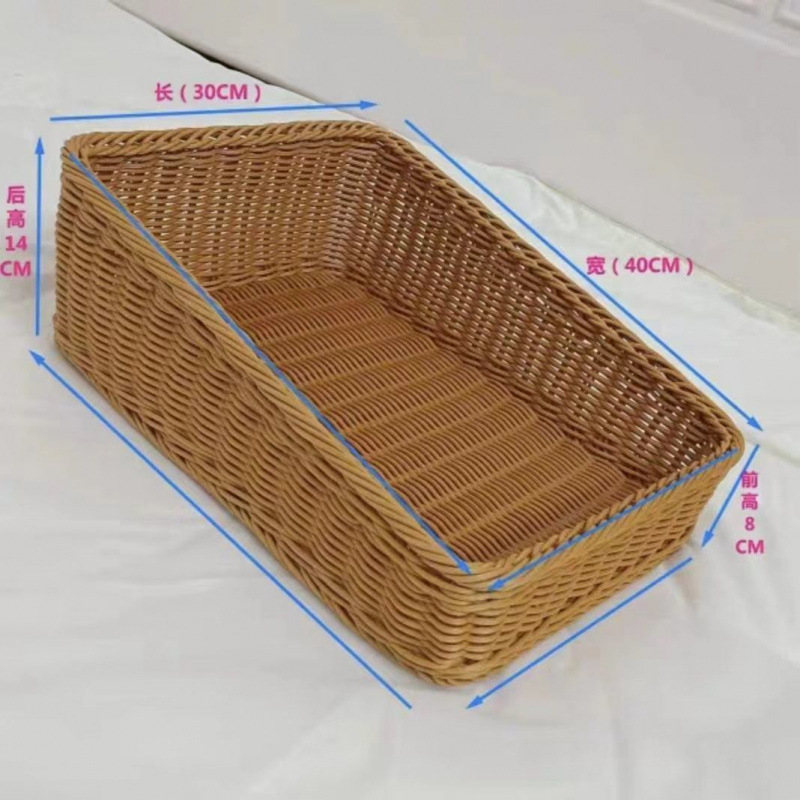 imitación de caña trenzada cesto de almacenamiento inclinado cesto de exhibición de plástico frutas de exhibición de verduras acabado trenzado cesto casero cuadrado inclinado