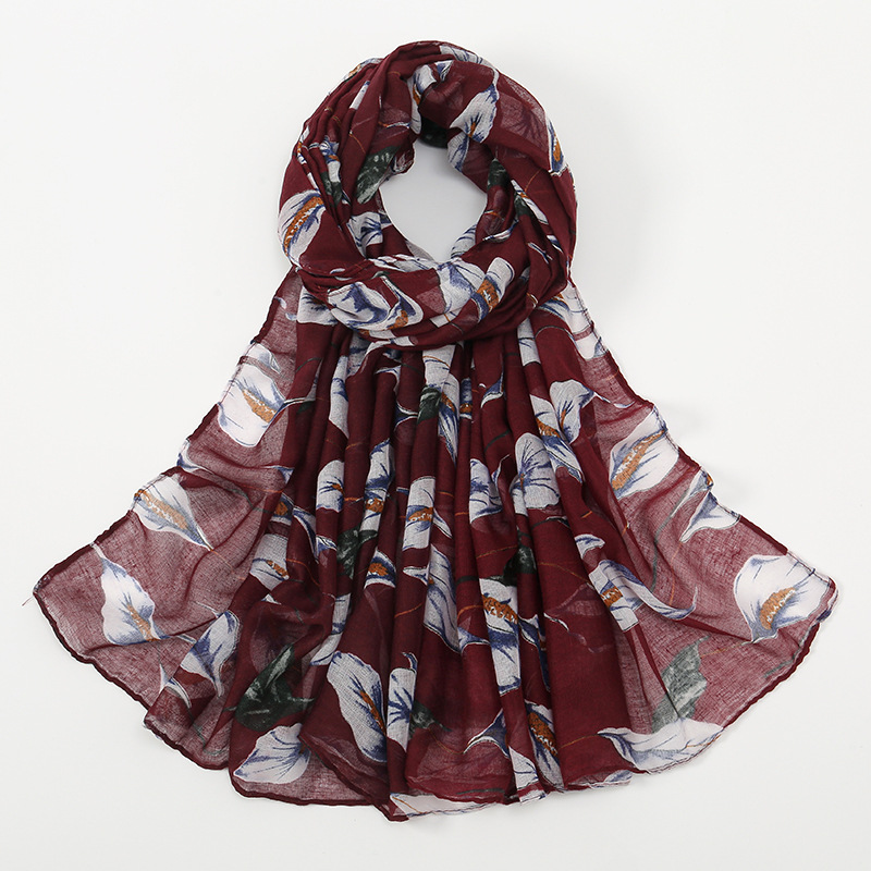 Women's Retro Simple Style Leaves Voile Printing Scarf display picture 3