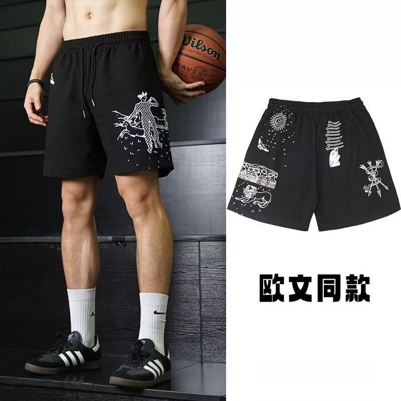 Owen Same Style Pants Sports Trendy Men's Five-point Pants European and American Style Loose American Shorts Trendy White Basketball Pants Owen Same Style Pants Sports Trendy Men's Five-point Pants European and American Style Loose American Shorts Trendy White Basketball Pants