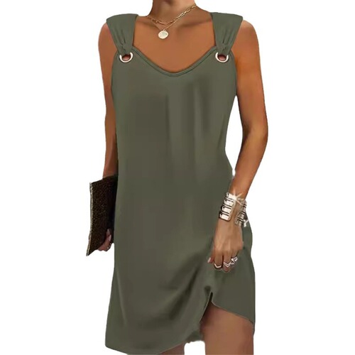 Women's V-neck Metal Button Hooded Sweatshirt Dress for Autumn and Winter from European and American Independent Stations