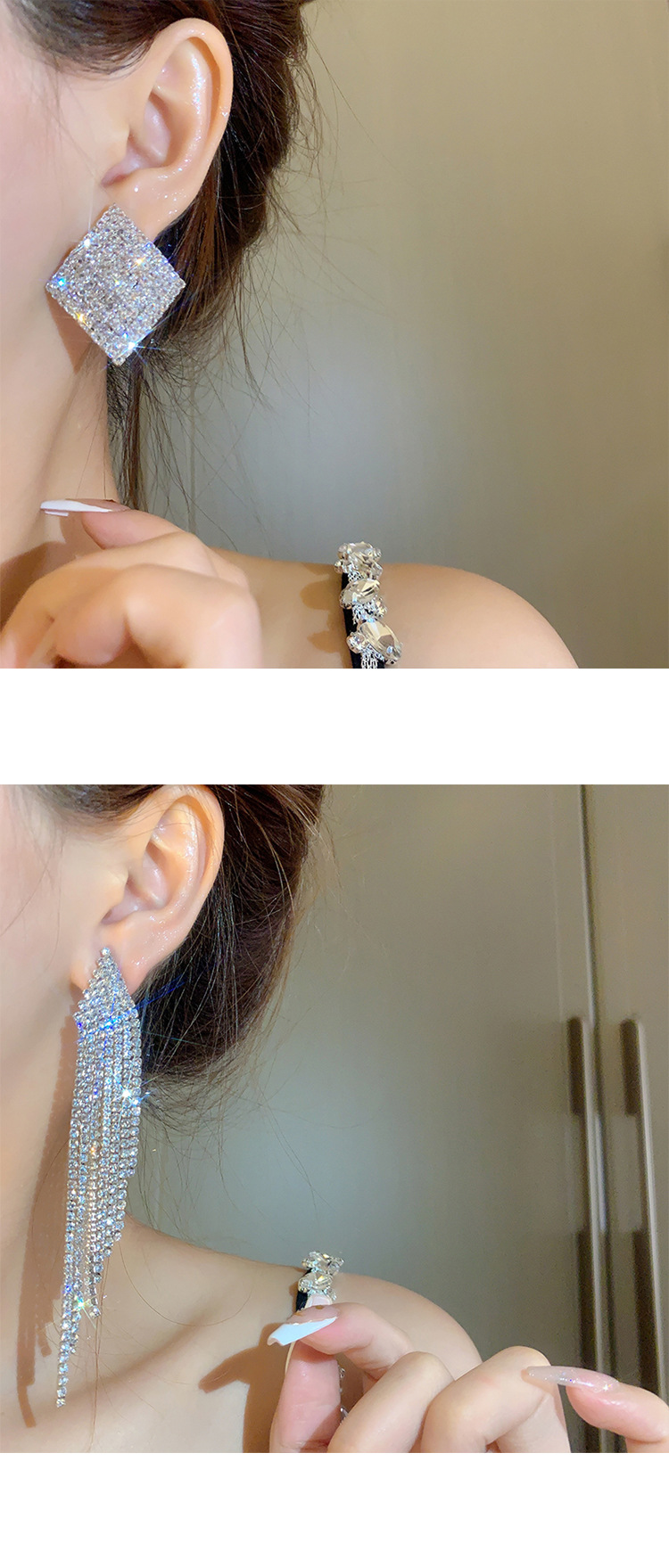 Retro full diamond long tassel earrings for women in Europe and America, exaggerated temperament, earrings, high-end feeling, light luxury earrings_voghion.com
