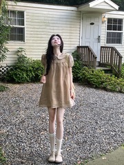 法式高级感小个子泡泡袖衬衫连衣裙女2025夏季新款宽松显瘦短裙子