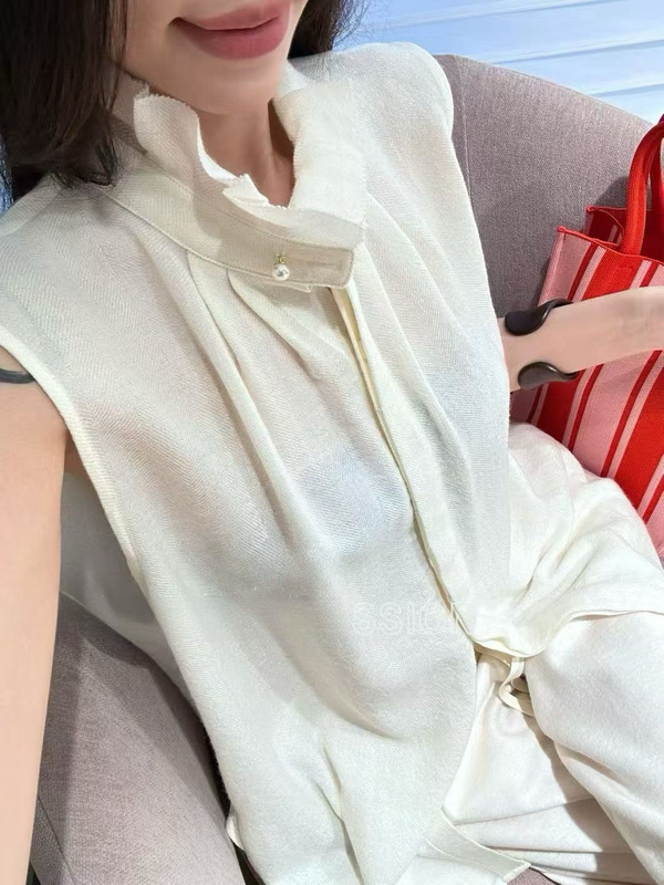时尚荷叶领无袖衬衣纯色羊毛面料柔软百搭A版可单穿可内搭上衣秋|undefined