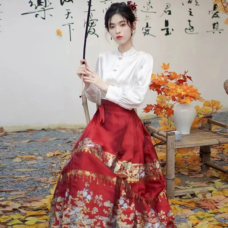 D2G【94% 好評価】新中国式上着と赤い馬面スカート敬酒服セット秋冬日常|undefined