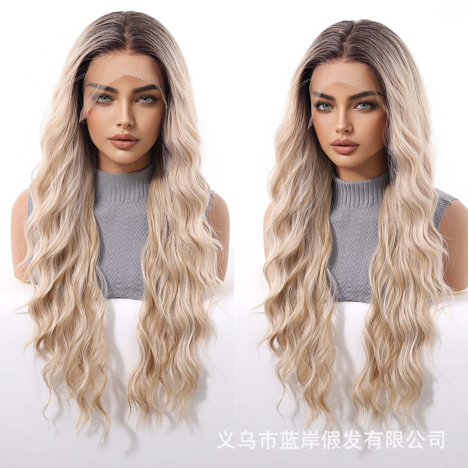Nuevo producto transfronterizo de gran superficie 13*6 peluca de encaje mujer gradiente dorado costura libre rizado largo lace wigs