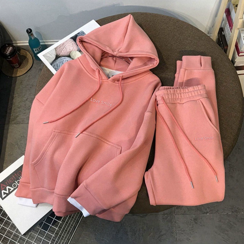 Зимний новый толстый бархатный чехол с капюшоном свитера женский модный костюм спортивный повседневный набор из двух частей