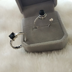 韓版簡約黑色方形鋯石戒指女復古做舊氣質開口指環嘻哈時尚食指戒