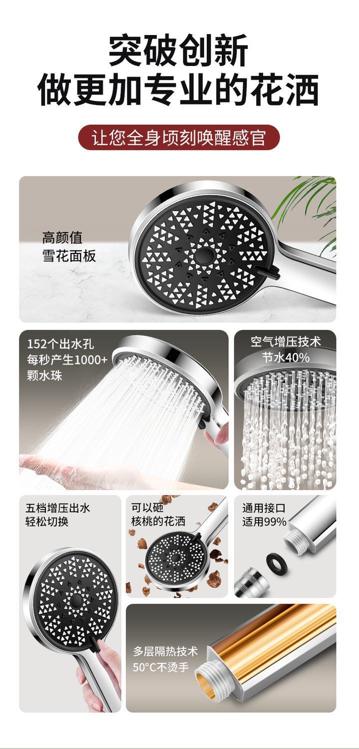 Description Picture 3 of itemNew Black Big Panel 5 Modes Shower Head Adjustable High Pressure Water Saving Water Massage Shower Faucet Bathroom Accessories