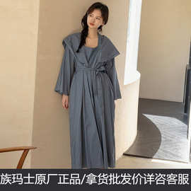 族玛士纯棉睡袍夏季女宽松开衫连帽斗篷外套浴袍夏睡衣家居服150