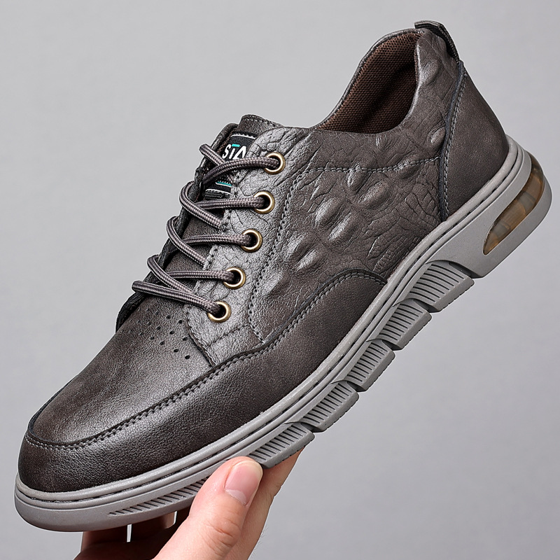 Pánske topánky s krokodílím vzorom, jeseň 2023, nové šnurovacie topánky, mládežnícke trendy, mäkká podrážka, ležérne kožené topánky_voghion.com