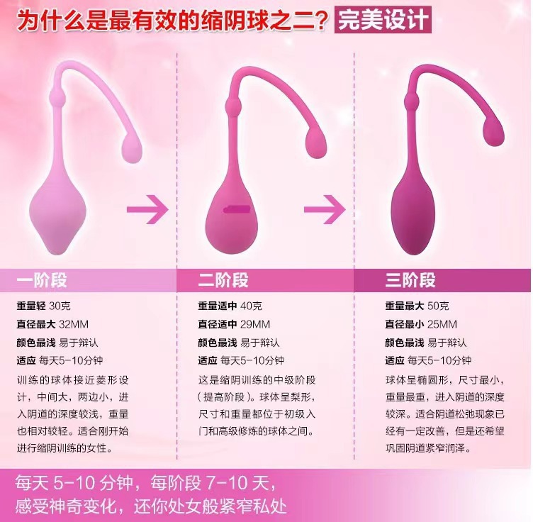Silicone Kegel Exercise Ball Set, 3-Piece Pelvic Floor Trainer, 42mm — detail image 1