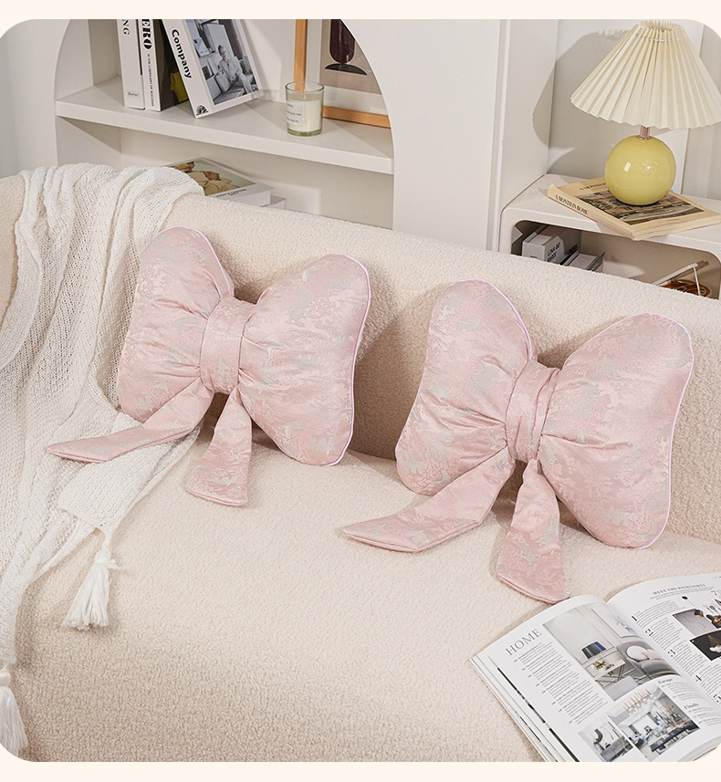 Original sofa throw pillow in Chinese style, light luxury bow design, living room cushion, suitable for model homes, dormitories, and students, new waist support cushion