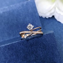 18k金GIA30分星轨戒指线条感设计几何钻石跨境欧美时尚指环定制