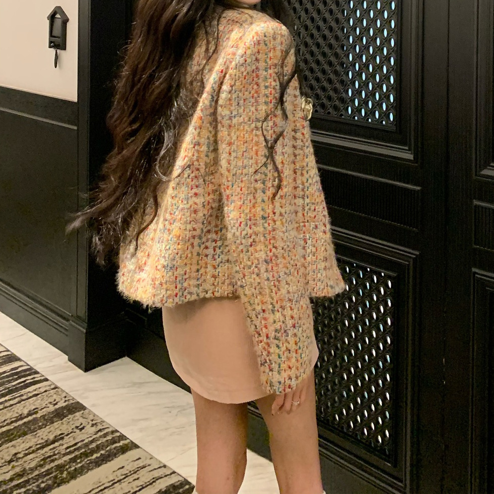 [Hot Style] Colorful Short Jacket for Women in Autumn and Winter with Wool Tweed Top