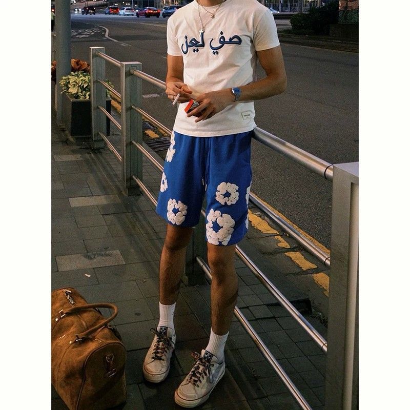 Mukamia foam trendy brand men's summer American high street style cool sports shorts, knee-length basketball quarter-length shorts Mukamia foam trendy brand men's summer American high street style cool sports shorts, knee-length basketball quarter-length shorts