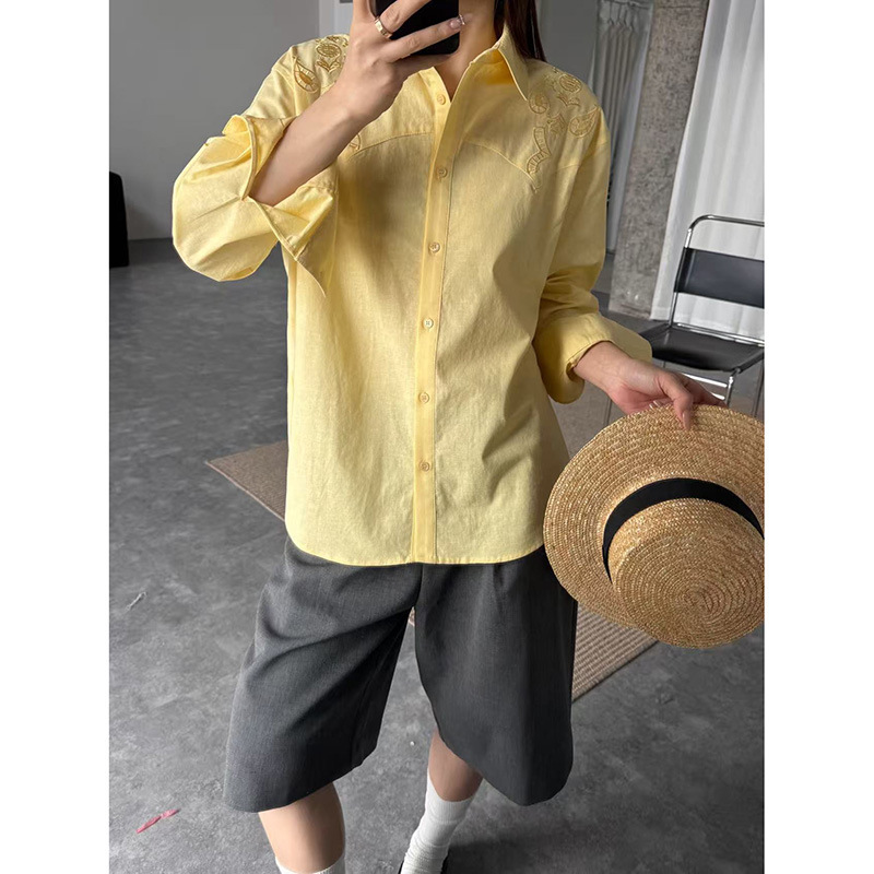 【Exquisite Embroidery】French-style Versatile Cotton-linen Long-sleeve Shirt for Women, Spring/Summer 2026, Solid Color Slimming Long-sleeve Top