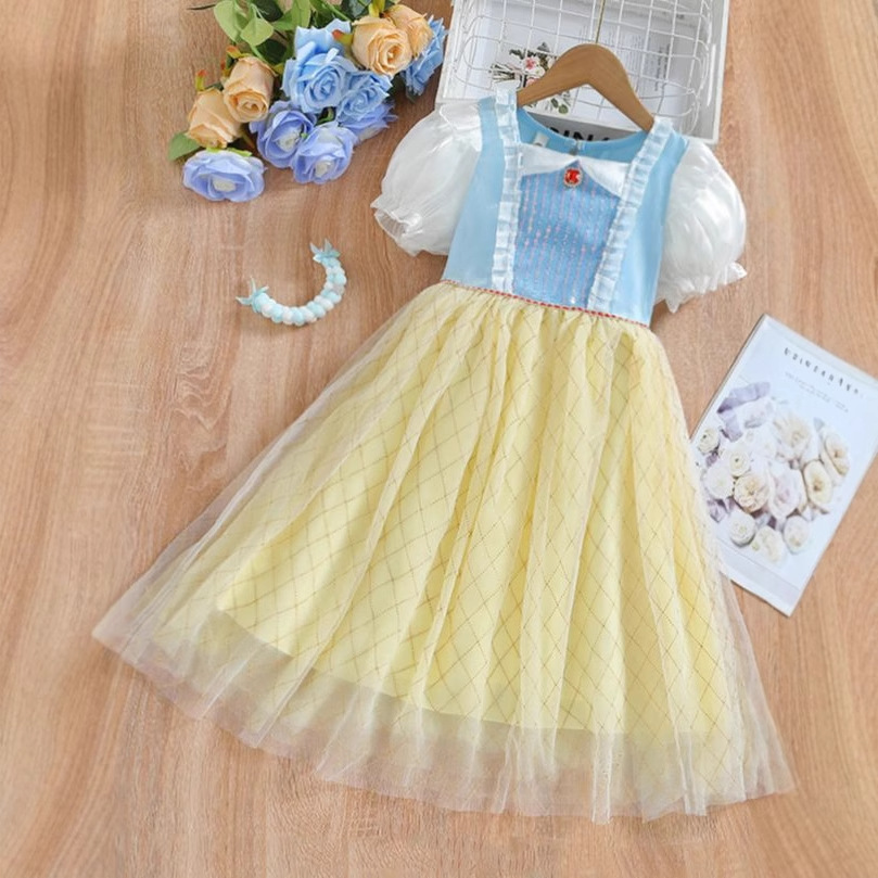 Vestido de Elsa estilo coreano para niñas Blancanieves 2025, vestido de manga corta para niños, vestido de princesa para bebé.