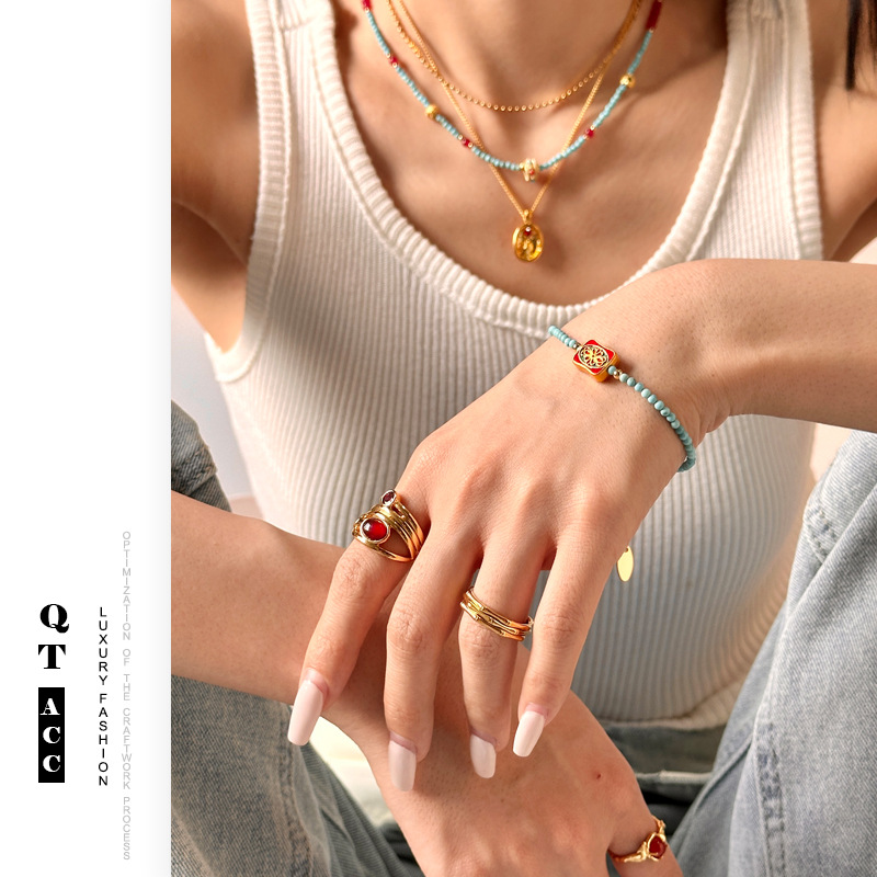 Nuevo estilo chino estilo de moda versátil accesorios temperamento elegante piedra natural cuentas zircon adornado conjunto de pulseras collares para mujeres image 3