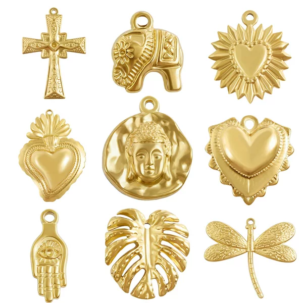 Stainless Steel Pendant Bracelet Necklace Earrings 18K Gold Cross Heart Buddha Head Elephant DIY Jewelry Accessories in Stock
