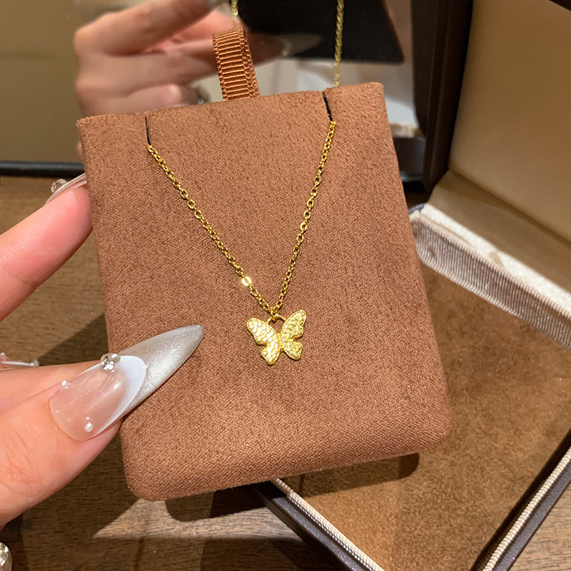 Fish Scale Ice Butterfly Pendant Necklace for Women 2026 New Model High-End Clavicle Chain Light Luxury Titanium Steel Accessories Wholesale