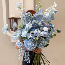 蓝色系天蓝色仿真花材搭配 浅蓝婚礼家居婚礼堂假花绢布花批发