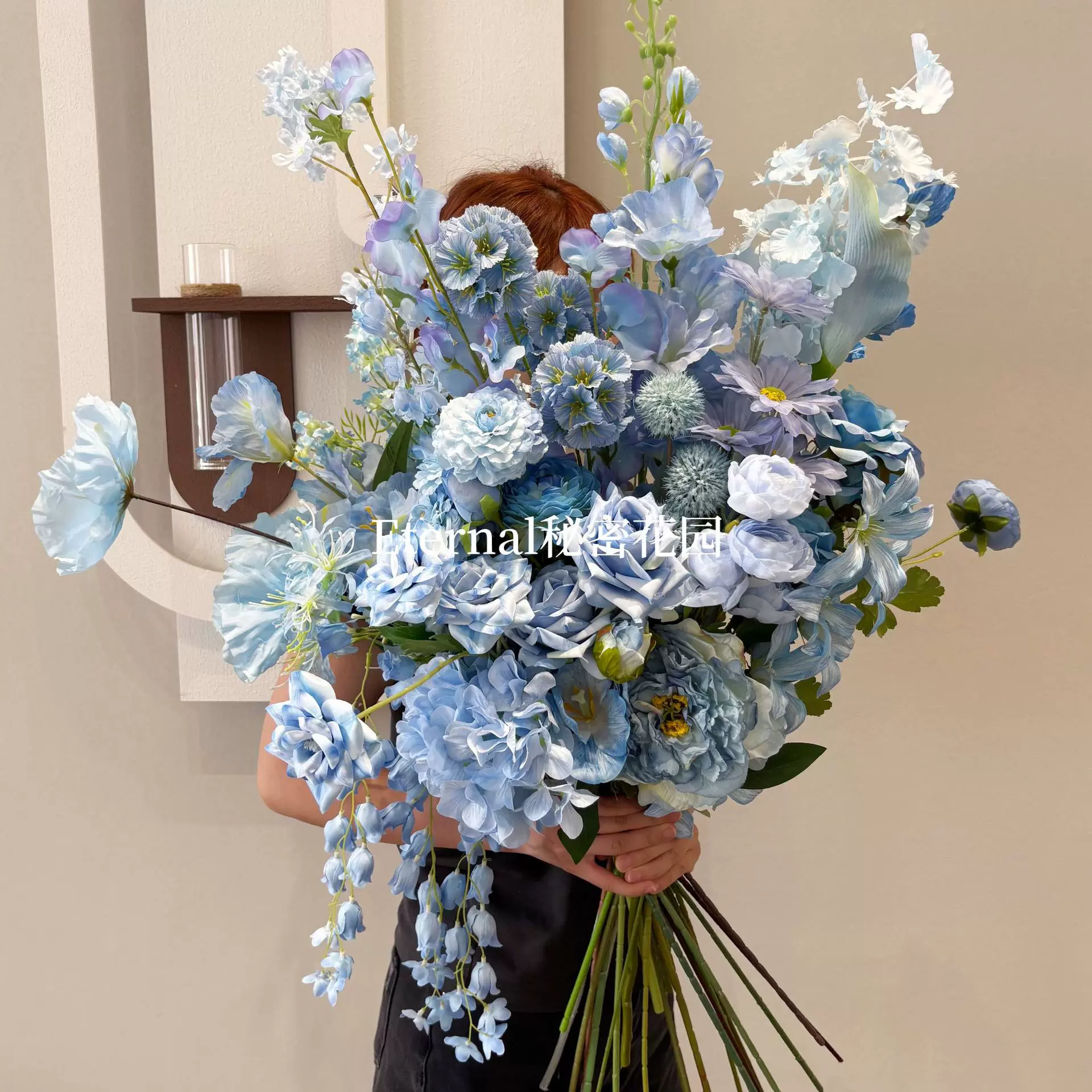 蓝色系天蓝色仿真花材搭配 浅蓝婚礼家居婚礼堂假花绢布花批发