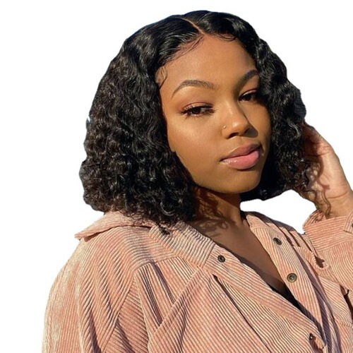 Amazon Foreign Trade African False Hair for European and American Women Black Wavy Short Wavy False Hair Full Head Suit Acrylic Fiber Wholesale