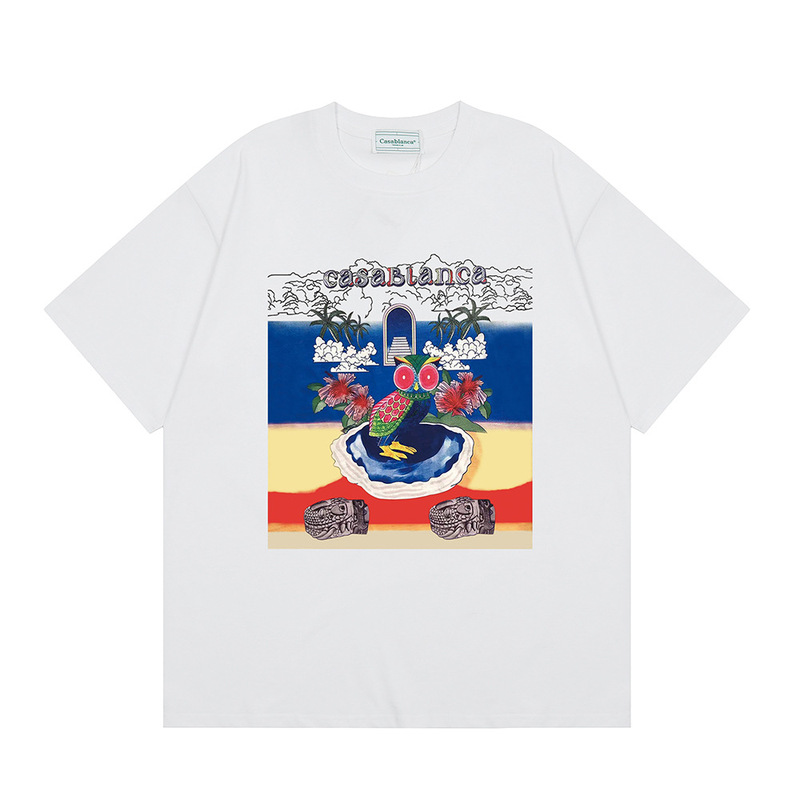 クロスボーダー2025夏服カサブランカドア枠ロゴプリント男女ゆるい半袖tシャツ重ポンド綿|undefined