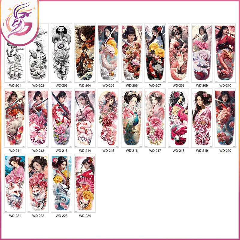 Full Arm Tattoo Stickers, Waterproof and Sweat-Resistant, Dramatic Black and White Colorful Personalized Full Arm Temporary Tattoos, Street Style Waterproof and Long-Lasting