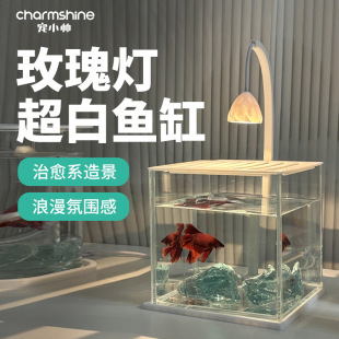 2025 New Ultra-White Betta Tank Living Room Desktop Tank Ornamental Fish Popular Tank Office Landscaping Workstation Glass Tank