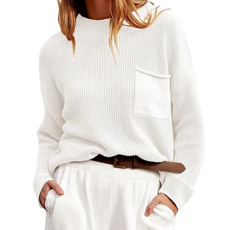 2024 otoño y invierno nuevo suéter de mujer cuello redondo de manga larga bolsillo camiseta de punto Europa y América suéter de viento perezoso transfronterizo Amazon image 6