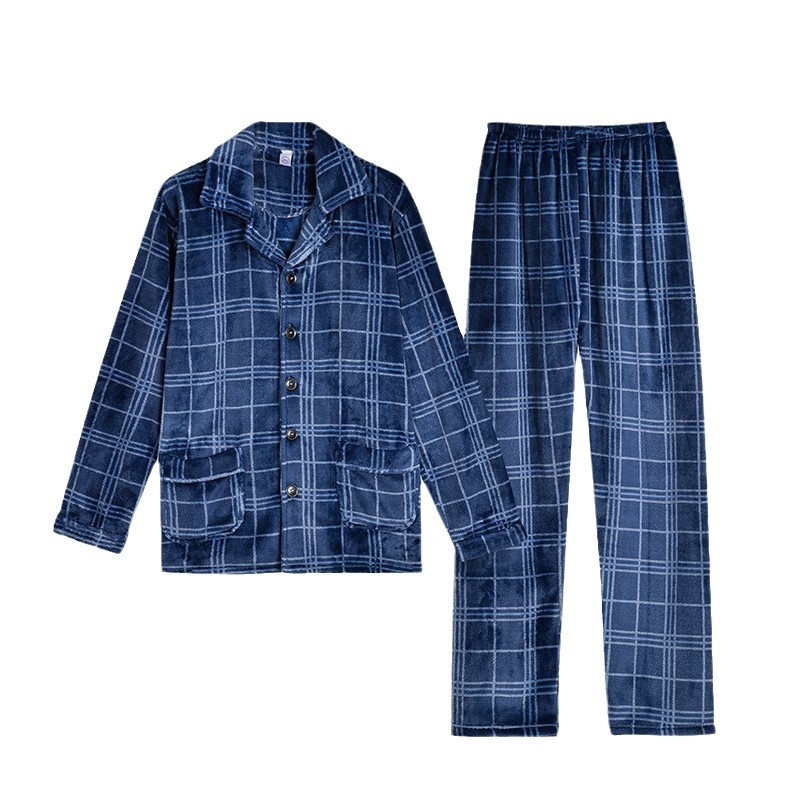 Pijamas de lana de coral coreana para hombres otoño y invierno engrosados franela se pueden usar cardigan de manga larga de invierno conjunto de ropa para el hogar