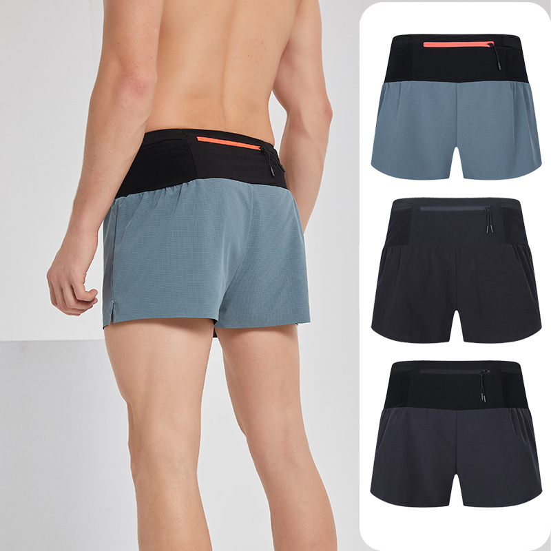 Summer Running Racing Shorts Checkered Cloth Quick-Drying Breathable Marathon Seamless Multi-Flap Pocket Pants Off-Road Fitness Casual Pants for Men