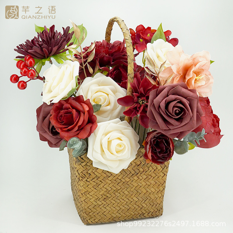 欧式婚礼盒装花婚礼生日派对仿真花礼盒情人节礼物DIY新娘手捧花