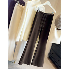 加绒加厚微喇裤女秋冬2025新款松紧高腰显瘦休闲仿羊绒马蹄喇叭裤