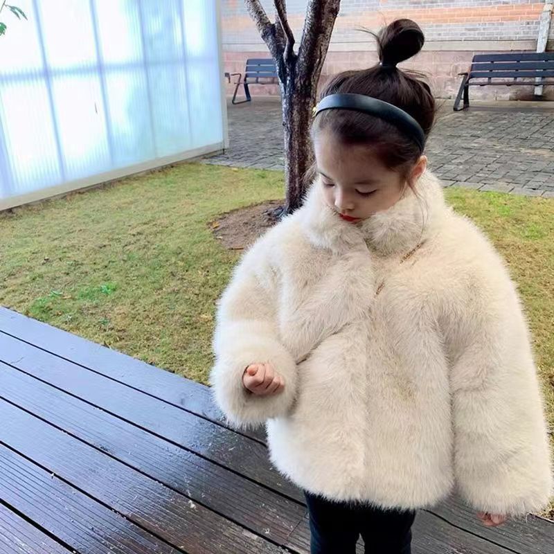 Children's Fur Coat Wholesale Autumn and Winter Korean Style Girls' Faux Fox Fur Thick Warm Coat for Toddlers and Young Children