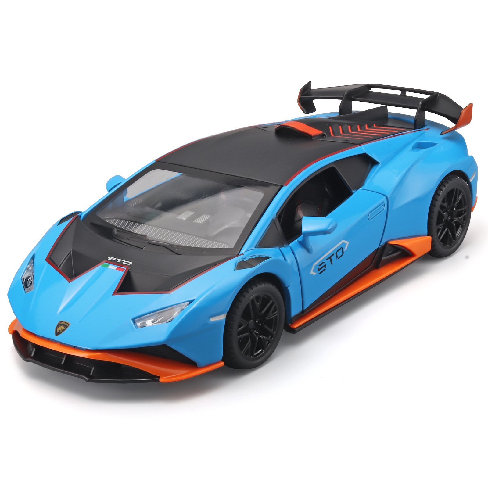 1:24 Lanbo huracán STO modelo de coche de aleación de cuatro puertas de sonido y luz Tire hacia atrás niños niño juguete Chenghai generación al por mayor