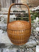 竹编制品 竹编大提篮 双层提篮 大容量野餐提篮 拜神篮子 菜篮