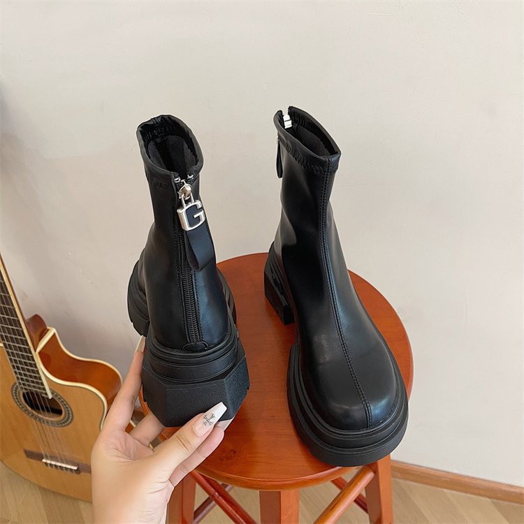 British Style Women’s Ankle Boots With Thick Heel And Back Zipper_voghion.com