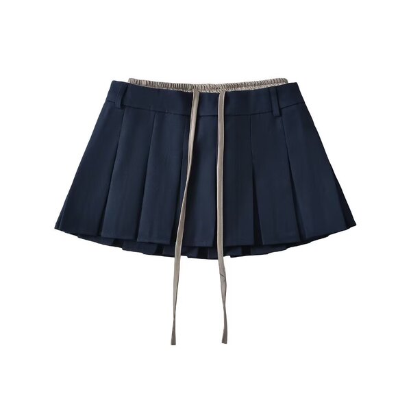 Preppy girly fake two piece waist spliced elastic pleated skirt…